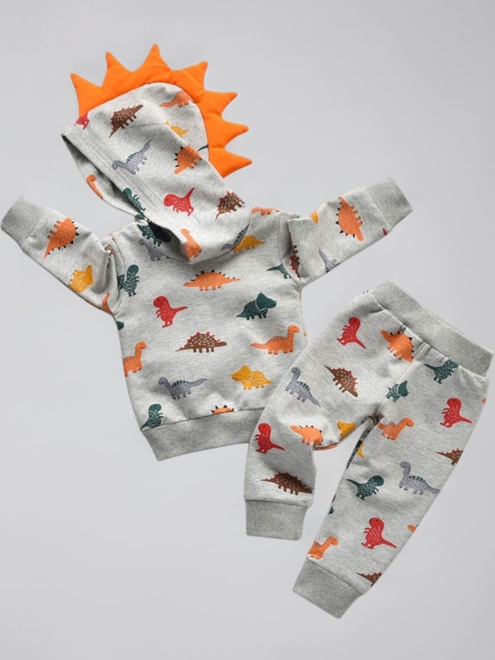 Toddler Dino Hoodie & Jogger Set - Grey with Multicolor Dinosaurs - Picture 2 of 10